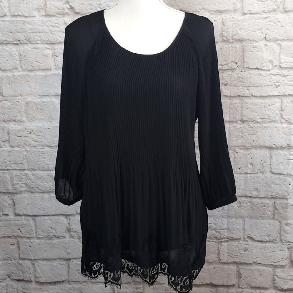 NY Women's Black Blouse Cold Shoulder Pleated